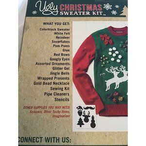 Ugly Christmas Sweater Kit XL Emerald Colorblock Sweater Reindeer Snowflakes Gli